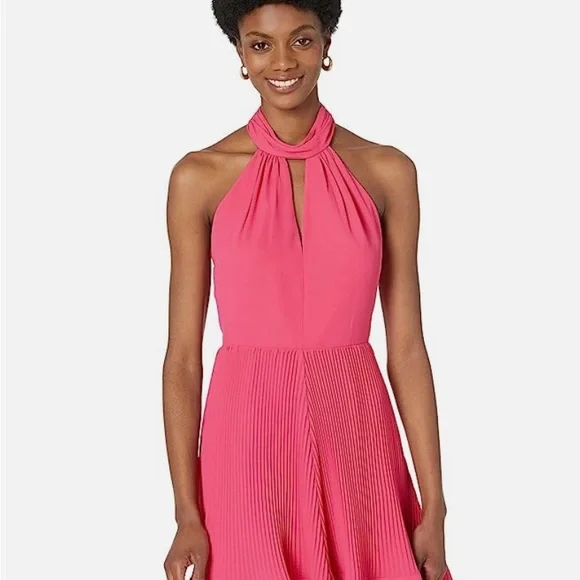 open lace back dress Liv Pleated Long Sleeve Mini Dress in Pink